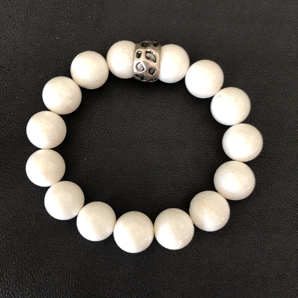 Sisco Bracelet Cream Coral Stretch Beads Silver - Picture 3 of 3